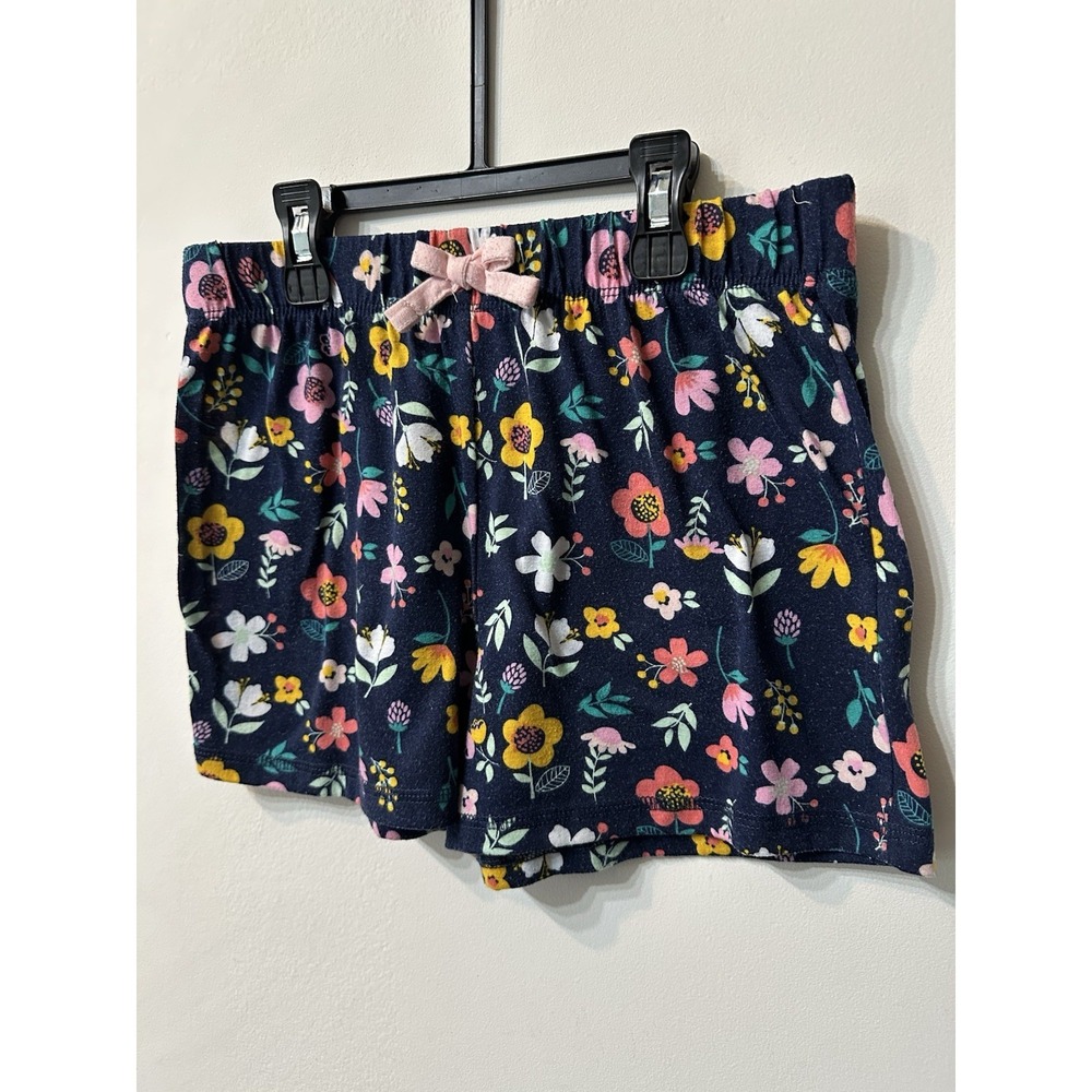 Eddie Bauer Kids Girls Pajama Shorts Medium 10/12 Floral Navy Sleep Shorts PJ